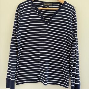 Lauren Jeans Company Womens Large Navy Striped Nautical Top Coastal Preppy Shirt